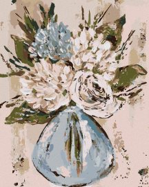 Zuty Zátišie modré a biele kvetiny vo váze (Haley Bush), 80x100cm