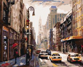 Zuty Žena s dáždnikom v New Yorku, 80x100cm plátno napnuté na rám