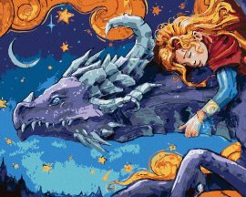 Zuty Zlatovláska spiaca na drakovi, 80x100cm bez rámu a bez napnutia plátna