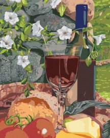 Zuty Maľovanie Podľa Čísel Zátišie Pohár Vína A Jedlo (Mardell Schuster), 80x100cm