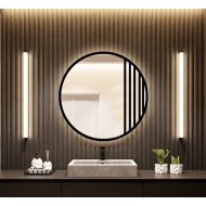 Alfaram.sk Okrúhle zrkadlo so ševrónmi v čiernom matnom MDF loftovom ráme s osvetlením - LOTIS LED - cena, porovnanie