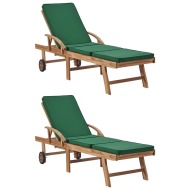 vidaXL Záhradné ležadlo s poduškami, 2 ks masívny teak zelený 3054635 - cena, porovnanie