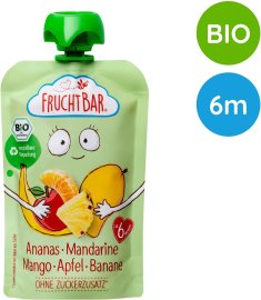 Fruchtbar BIO ovocné vrecko s jablkom, ananásom, mangom, banánom a mandarínkou 100g