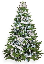 Laalu Ozdobený stromček NEBESKÉ STRIEBRO 270cm so 131ks ozdôb a dekorácií