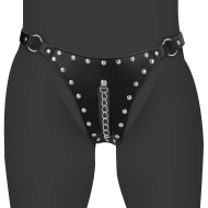 Ouch! PU Leather Chastity Thong with Chain Detail - cena, porovnanie